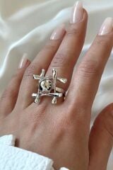 Premium Seri S.O.S Tasarım Cilalı Ayarlanabilir Kadın Çelik Yüzük