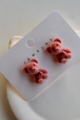 Ünlü Teddy Model Peluş Ayıcık Gümüş İğneli Kadın Bijuteri Küpe