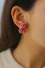 Ünlü Teddy Model Peluş Ayıcık Gümüş İğneli Kadın Bijuteri Küpe