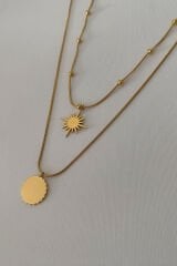 Premium Seri Kuzey Yıldızı Güneş Figürlü İtalyan Toplu Zincir Detaylı 45 Cm Kadın Çelik Kolye