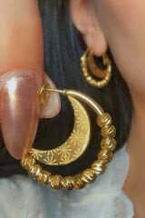 Özel Seri Stellar Moon Halka Tasarım Dorika Top Detaylı Kadın Çelik Küpe