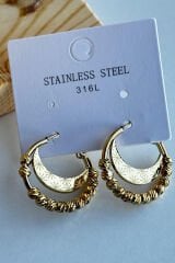 Özel Seri Stellar Moon Halka Tasarım Dorika Top Detaylı Kadın Çelik Küpe