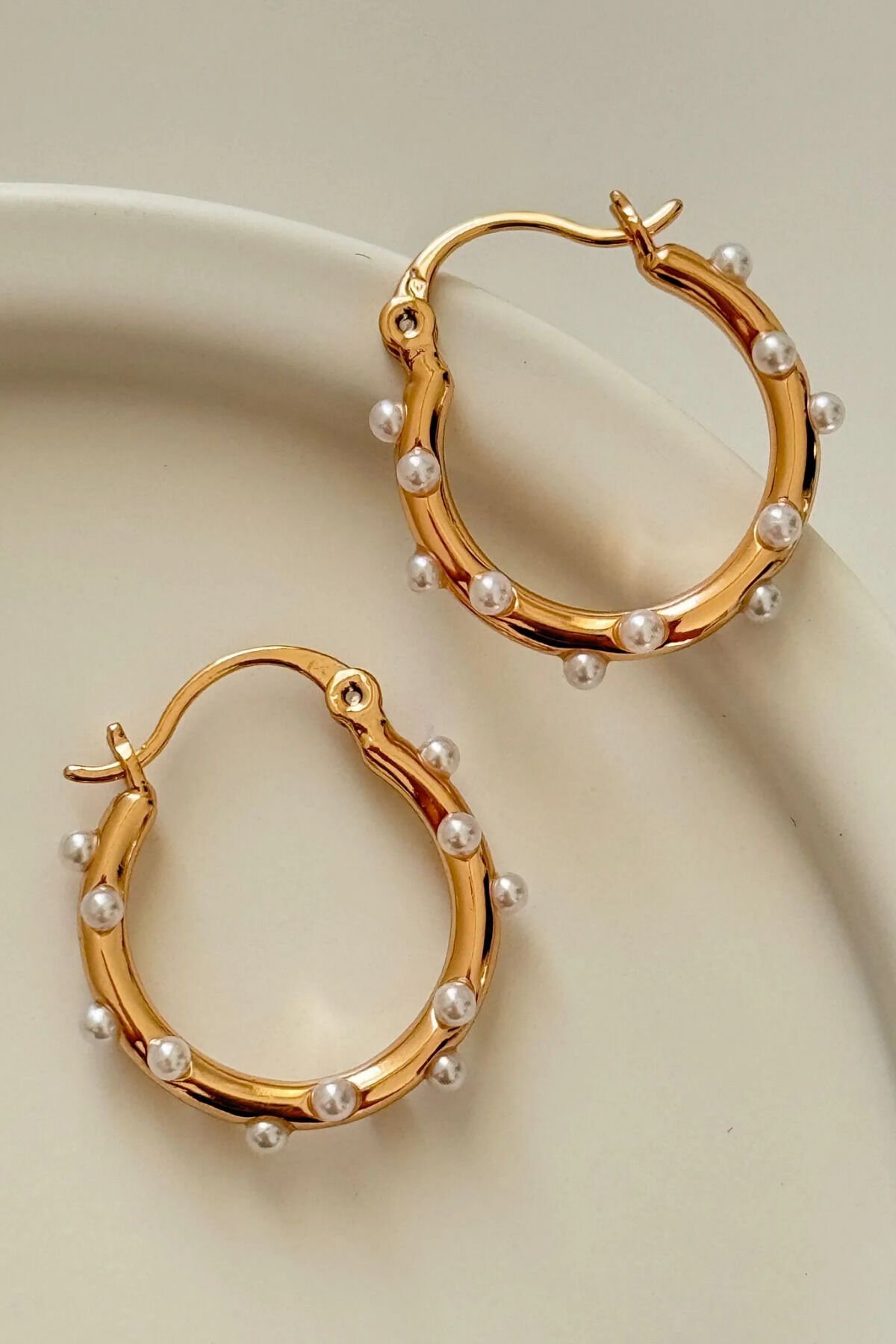 Özel Seri Pearl Hoop Glow Halka Tasarım Kadın Çelik Küpe