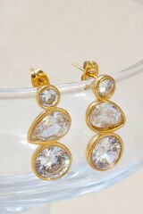 Premium Seri Crystal Cascade Tasarım Zirkon Taşlı Kadın Çelik Küpe