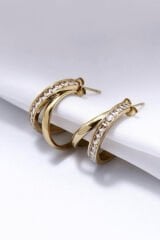 Premium Seri Dual Grace Tasarım İkili Görünüm Baget Zirkon Taş Detaylı Kadın Çelik Küpe