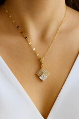 Zarif Baget Zirkon Taşlı Tasarım Renk Atmaz Kararmaz Kadın Çelik Kolye