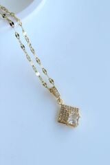 Zarif Baget Zirkon Taşlı Tasarım Renk Atmaz Kararmaz Kadın Çelik Kolye