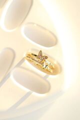 Özel Tasarım Kelebek Model İkili İnce Yarım Tur Zirkon Taşlı Ayarlanabilir Kadın Yüzük