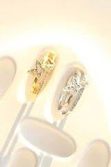 Özel Tasarım Kelebek Model İkili İnce Yarım Tur Zirkon Taşlı Ayarlanabilir Kadın Yüzük