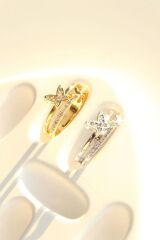 Özel Tasarım Kelebek Model İkili İnce Yarım Tur Zirkon Taşlı Ayarlanabilir Kadın Yüzük