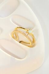 Özel Tasarım Yıldız Model İkili İnce Yarım Tur Zirkon Taşlı Ayarlanabilir Kadın Yüzük