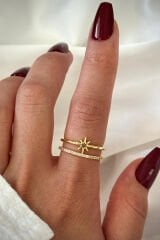 Özel Tasarım Yıldız Model İkili İnce Yarım Tur Zirkon Taşlı Ayarlanabilir Kadın Yüzük