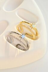 Özel Tasarım Yıldız Model İkili İnce Yarım Tur Zirkon Taşlı Ayarlanabilir Kadın Yüzük