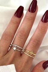 Özel Tasarım Yıldız Model İkili İnce Yarım Tur Zirkon Taşlı Ayarlanabilir Kadın Yüzük