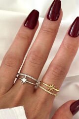 Özel Tasarım Yıldız Model İkili İnce Yarım Tur Zirkon Taşlı Ayarlanabilir Kadın Yüzük