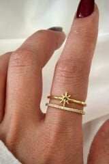 Özel Tasarım Yıldız Model İkili İnce Yarım Tur Zirkon Taşlı Ayarlanabilir Kadın Yüzük