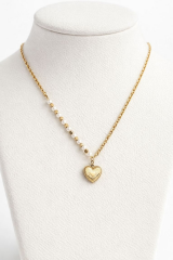 Exclusive Seri Kalp Uçlu İncili Kare Toplu Zincirli Model Kadın Çelik Kolye