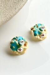 Vintage Incili Istiridye Motifli 3d Tablo Tasarım Kadın Çelik Küpe