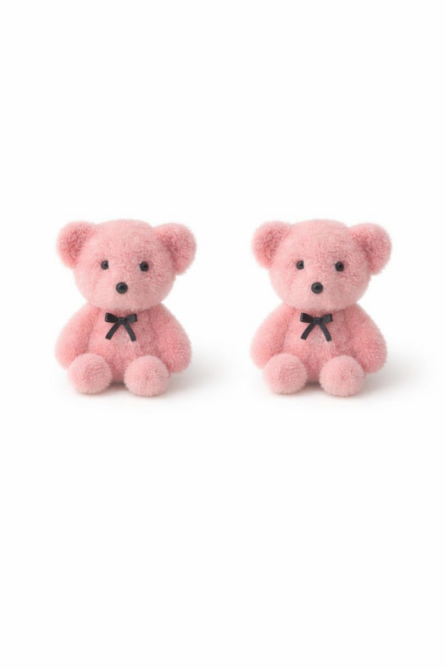 Ünlü Teddy Model Peluş Ayıcık Gümüş İğneli Kadın Bijuteri Küpe Pembe
