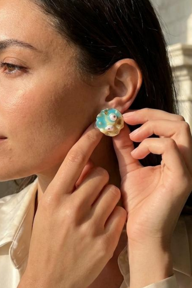 Mariselle Vintage Incili Istiridye Motifli 3d Tablo Tasarım Kadın Çelik Küpe