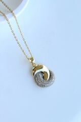 Zarif Zirkon Taşlı Tasarım Gold Gümüş Renk Atmaz Kararmaz Kadın Çelik Kolye