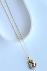 Zarif Zirkon Taşlı Tasarım Gold Gümüş Renk Atmaz Kararmaz Kadın Çelik Kolye