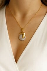 Zarif Zirkon Taşlı Tasarım Gold Gümüş Renk Atmaz Kararmaz Kadın Çelik Kolye