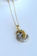 Zarif Zirkon Taşlı Tasarım Gold Gümüş Renk Atmaz Kararmaz Kadın Çelik Kolye