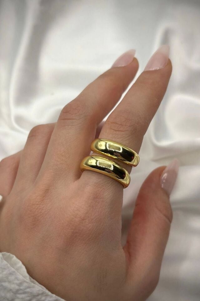 Premium Seri Özel Cilalı Ikili Görünüm Ayarlanabilir Kadın Çelik Yüzük Gold
