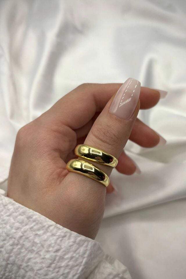 Premium Seri Özel Cilalı Ikili Görünüm Ayarlanabilir Kadın Çelik Yüzük Gold