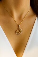 Xuping Zirkon Taşlı ALLAH Yazılı Renk Atmaz Kararmaz Kadın Çelik Kolye