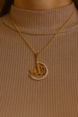 Xuping Zirkon Taşlı ALLAH Yazılı Renk Atmaz Kararmaz Kadın Çelik Kolye