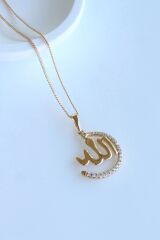 Xuping Zirkon Taşlı ALLAH Yazılı Renk Atmaz Kararmaz Kadın Çelik Kolye