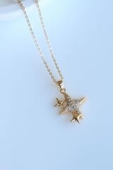 Zirkon Taşlı Çoklu Kuzey Yıldızı Tasarım Renk Atmaz Kararmaz Kadın Çelik Kolye