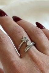 Yeni Sezon Yıldızlı Tektaş Sarmal Tasarım Ayarlanabilir Kadın Çelik Yüzük