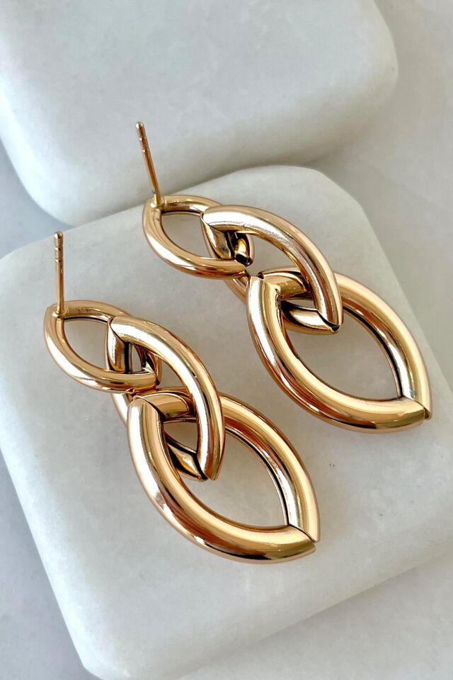 Premium Seri 3'lü Yaprak Model İğneli Kararmaz Kadın Küpe Rose