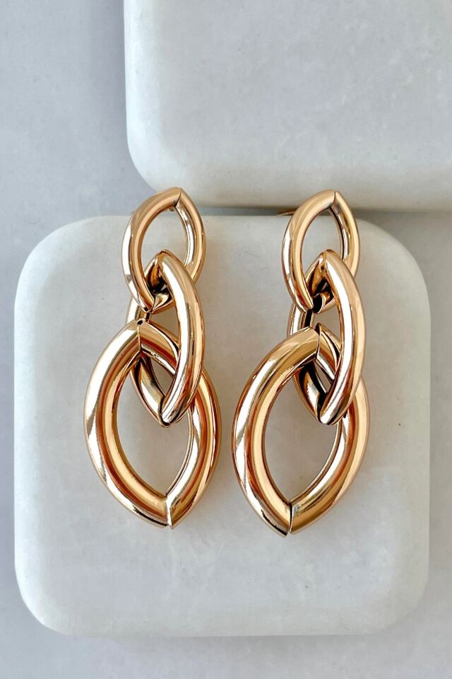 Premium Seri 3'lü Yaprak Model İğneli Kararmaz Kadın Küpe Rose