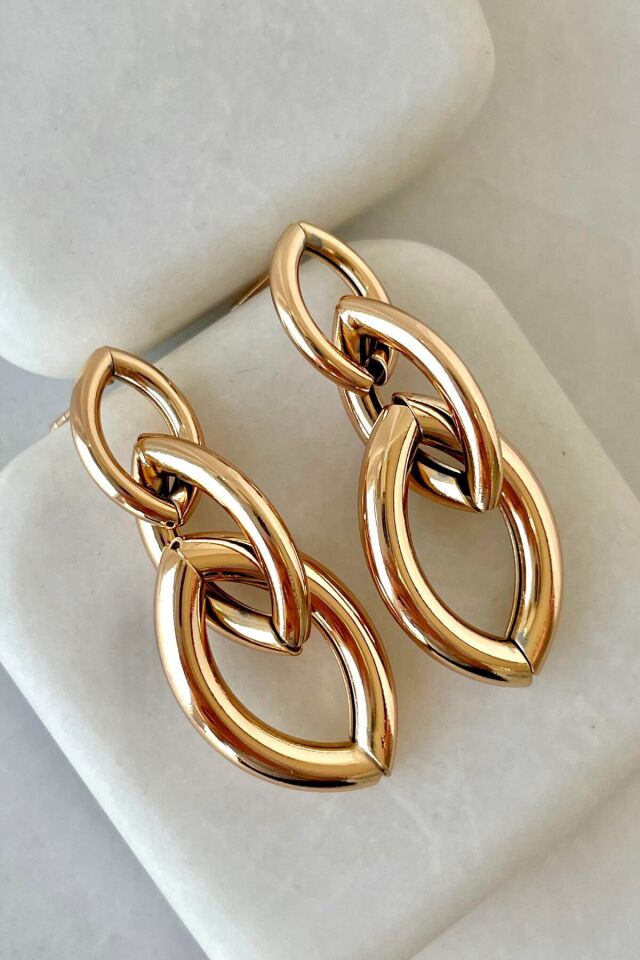 Premium Seri 3'lü Yaprak Model İğneli Kararmaz Kadın Küpe Rose