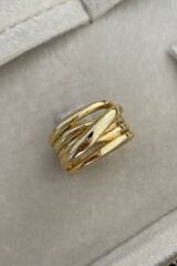 Özel Seri Cilalı İç İçe Geçmiş Çoklu Halka Model Geniş Bombe Tasarım Ayarlanabilir Kadın Çelik Yüzük