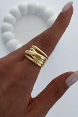 Özel Seri Cilalı İç İçe Geçmiş Çoklu Halka Model Geniş Bombe Tasarım Ayarlanabilir Kadın Çelik Yüzük