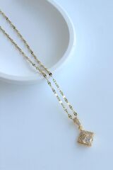 Zarif Baget Zirkon Taşlı Tasarım Renk Atmaz Kararmaz Kadın Çelik Kolye