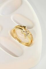 Özel Tasarım Kelebek Model İkili İnce Yarım Tur Zirkon Taşlı Ayarlanabilir Kadın Yüzük