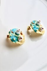 Vintage Incili Istiridye Motifli 3d Tablo Tasarım Kadın Çelik Küpe