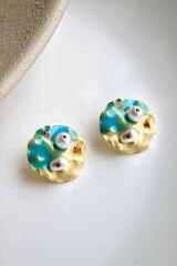 Vintage Incili Istiridye Motifli 3d Tablo Tasarım Kadın Çelik Küpe