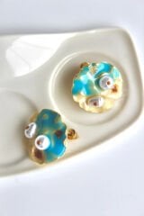 Vintage Incili Istiridye Motifli 3d Tablo Tasarım Kadın Çelik Küpe