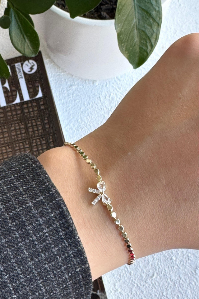 Yeni Sezon Ezme Zincirli Fiyonk Model Renk Atmaz Kararmaz Garantili Kadın Çelik Bileklik Gold