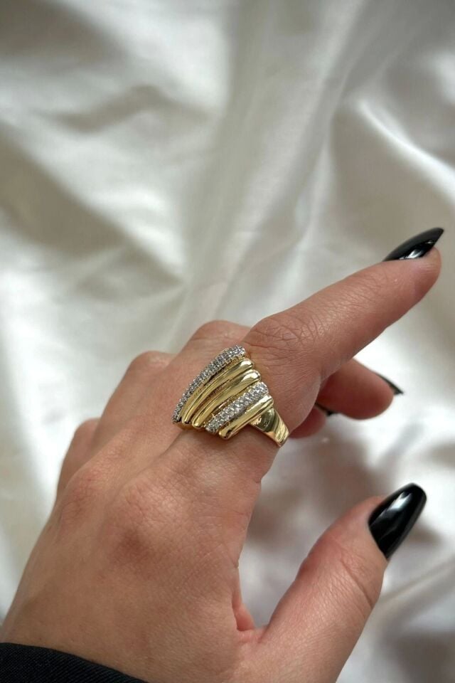 VIP %100 İthal Plato Tasarım Ayarlanabilir Kadın Çelik Yüzük Gold