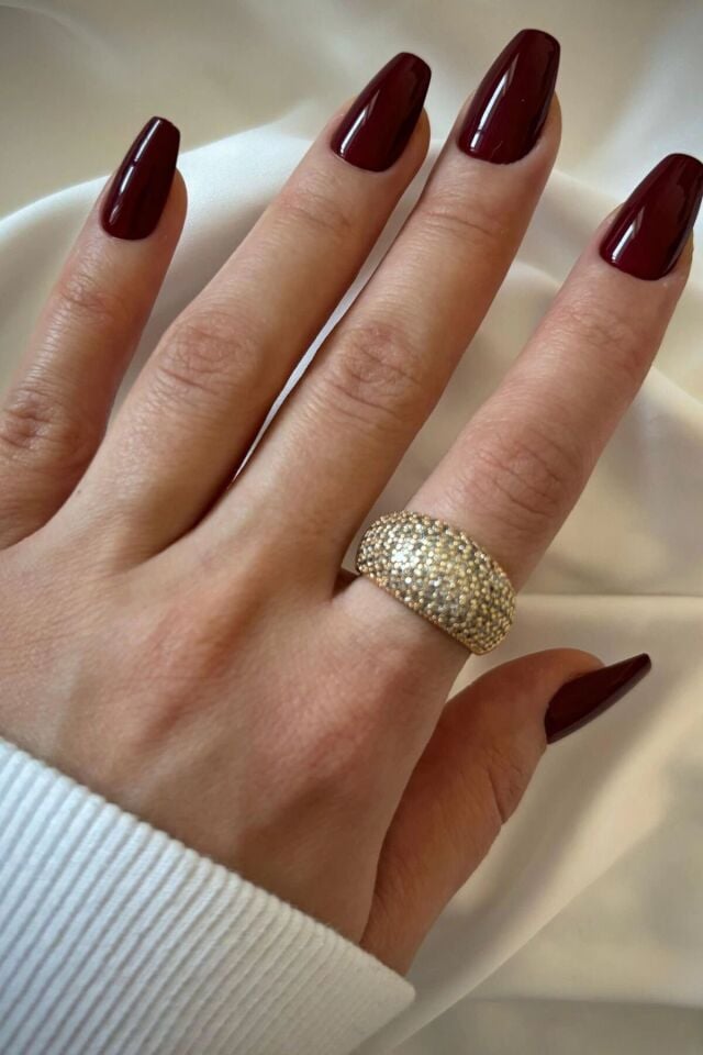 Özel Tasarım Minimalist Full Beyaz Taşlı Bombe Tasarım Ayarlanabilir Kadın Çelik Yüzük Gold