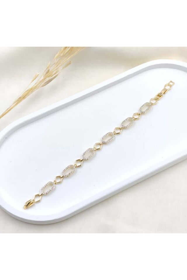 Gleam Link Bracelet Kuyumcu İşçiliği 14K Altın Kaplama Premium Seri Kadın Çelik Bileklik Altın