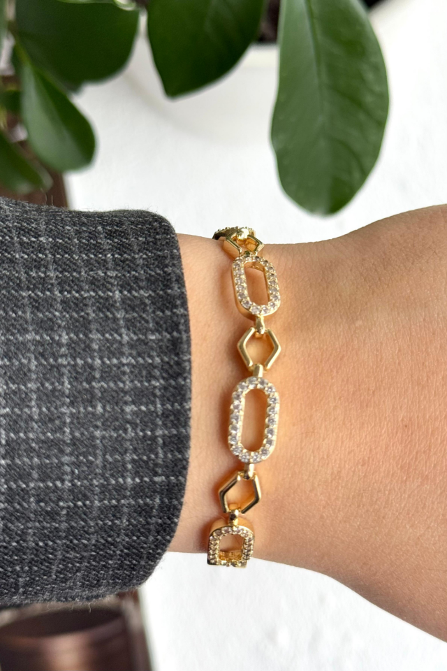 Gleam Link Bracelet Kuyumcu İşçiliği 14K Altın Kaplama Premium Seri Kadın Çelik Bileklik Altın